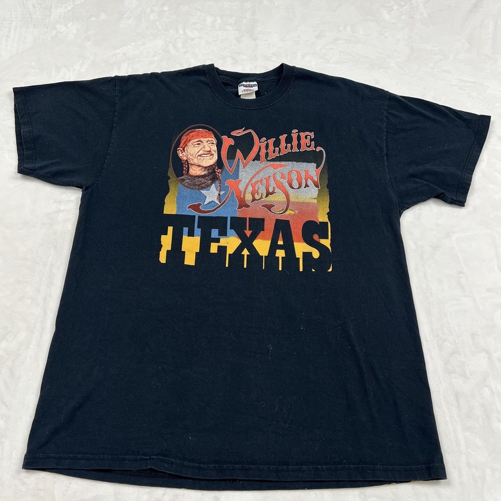 Jerzees Willie Nelson T-Shirt Mens XL Black Texas Whiskey For My Men Graphic Tee